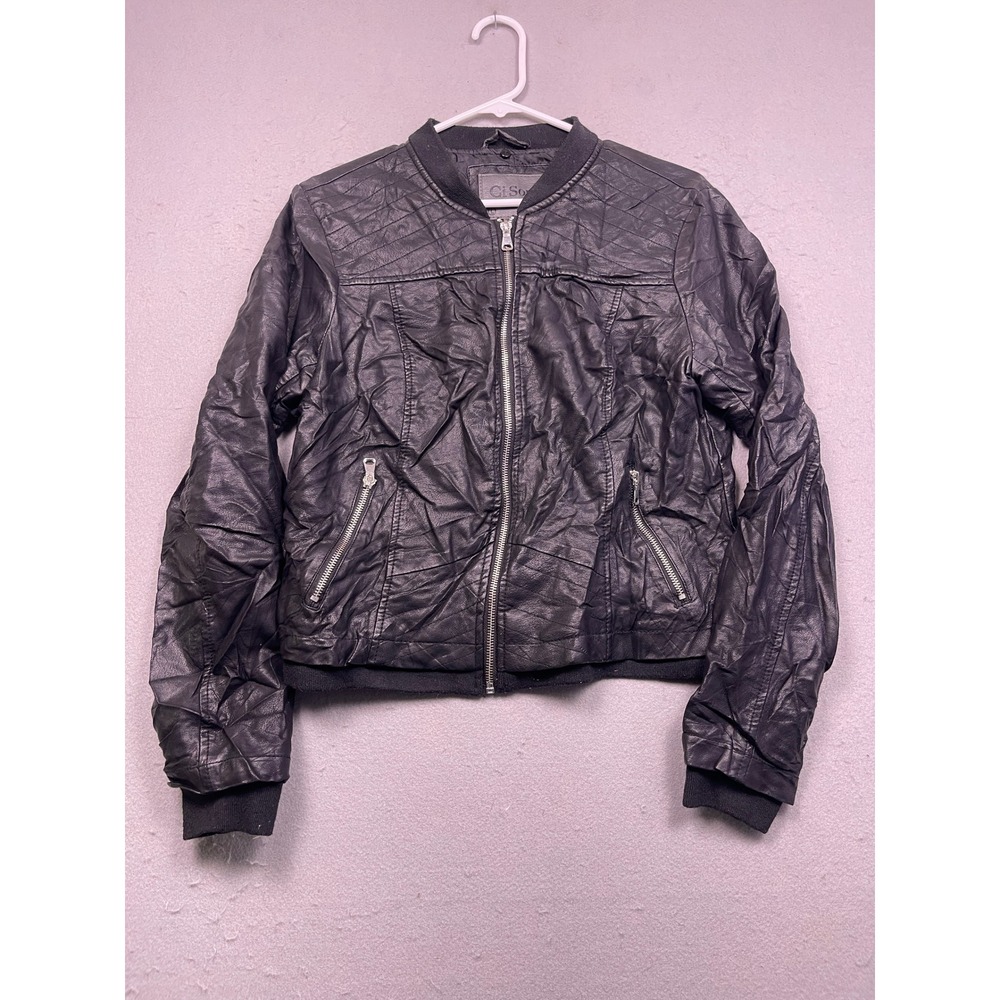 Ci Sono Bomber Jacket Faux Leather Black Large Womens